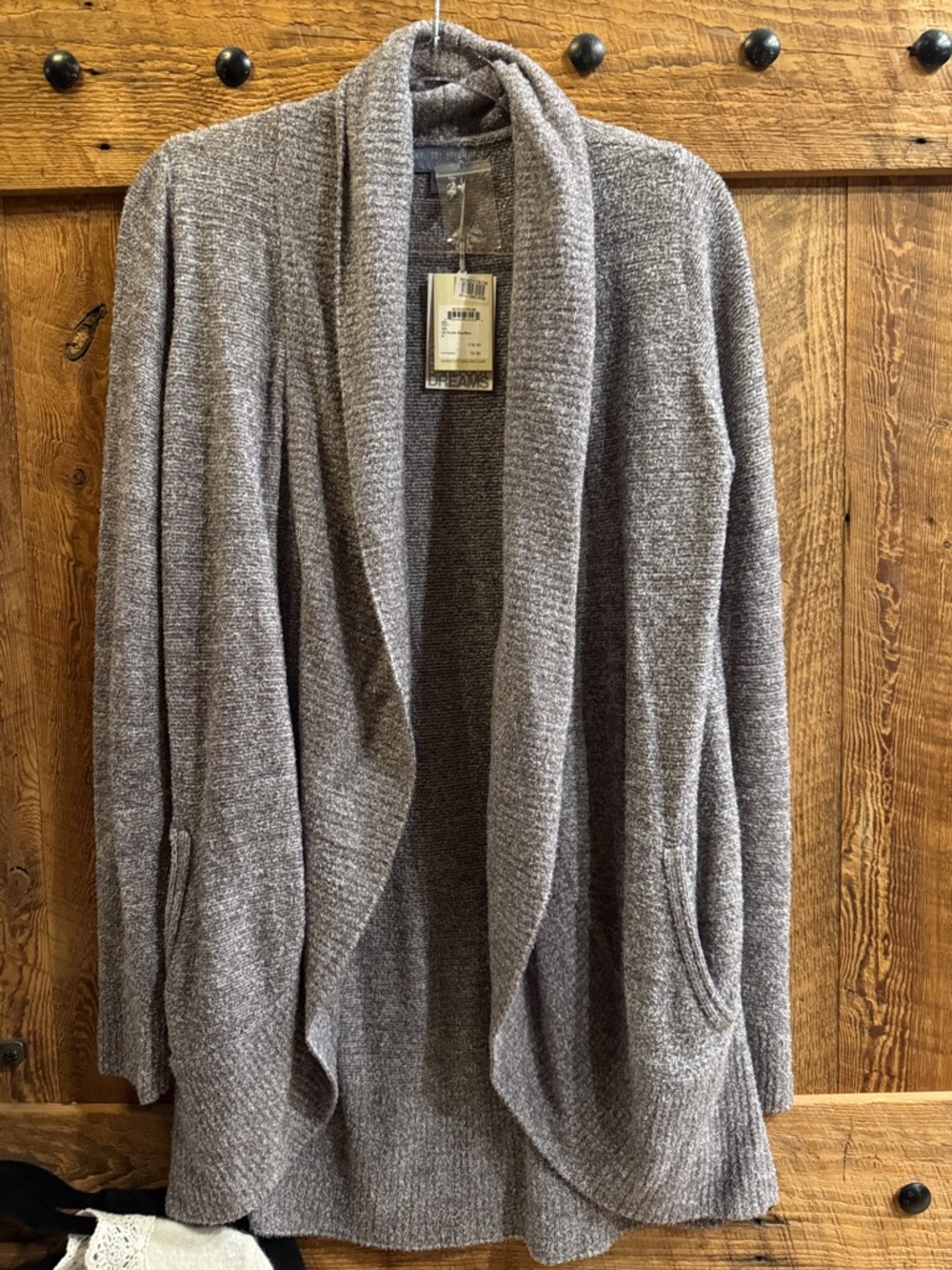 Barefoot Dreams Heathered Taupe Open-Front Shawl Collar Cardigan